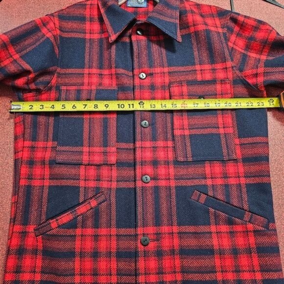 VTG 60s Pendleton Virgin Wool Field Shirt Trail Jacket M Red Plaid Shacket Rare - Picture 7 of 9